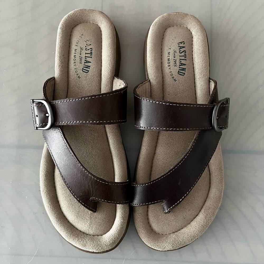 Eastland Dark Brown Leather Slide Sandals